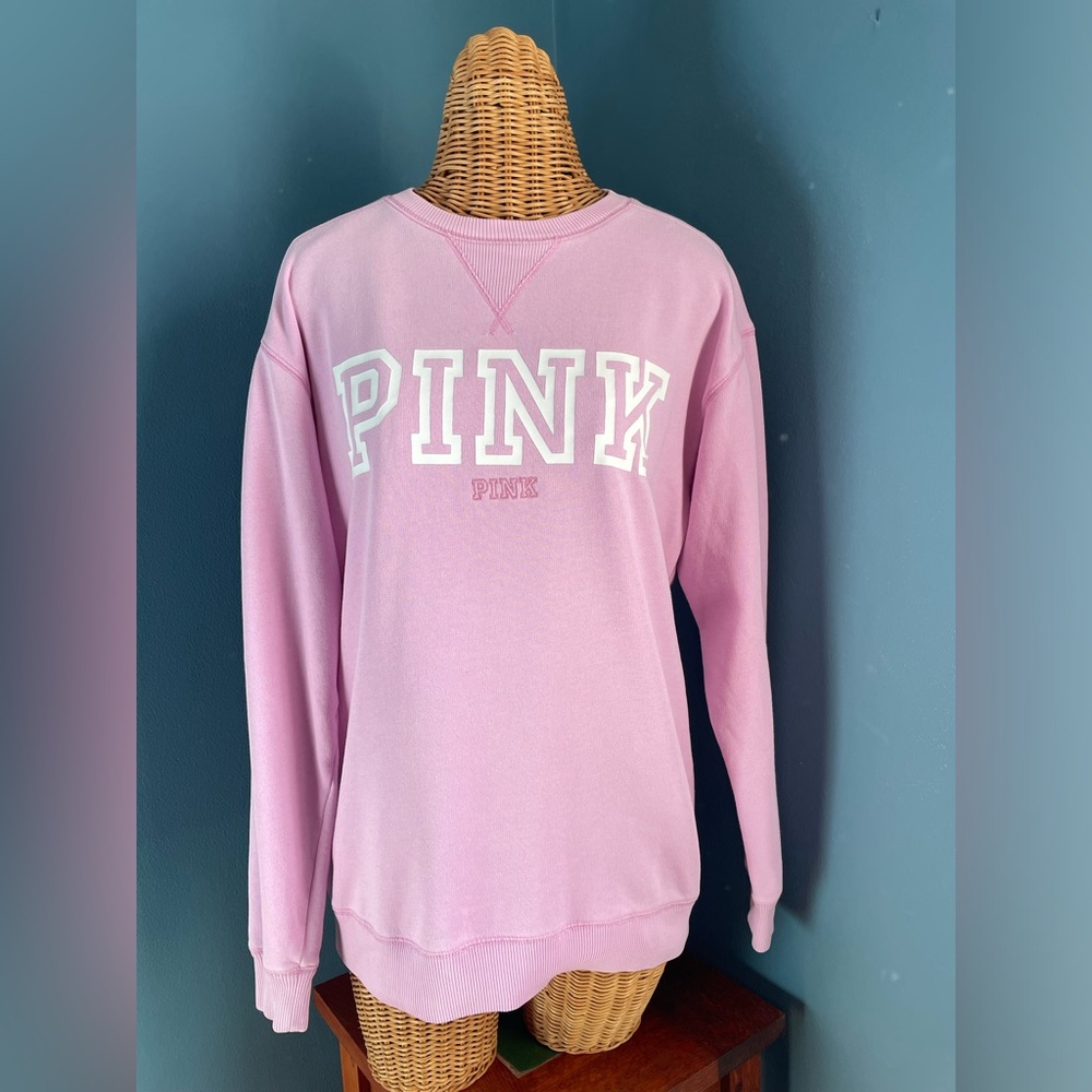 Victoria’s Secret PINK Campus Crew Fleece Varsity Logo Sweatshirt Pink Size XS